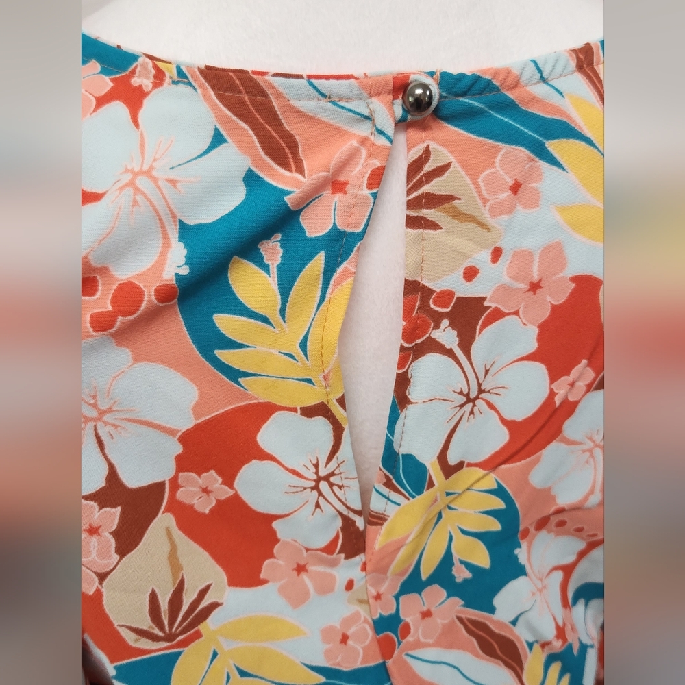 Tropical Trance Coral Tropical Floral Surplice Woven Romper - Picture 2 of 5